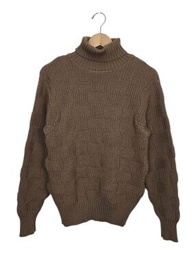 Vintage F By Faconnable Wool Basket Weave Pullover Turtle Neck Sweater Taupe SML